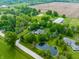 Aerial view of a private estate with a pond, barn, lush landscaping, and multiple residences at 11823 E 200 S, Zionsville, IN 46077