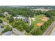 Birds eye view of a park, playground, and recreational amenities with lush green trees on a partly cloudy day at 1205 N Temple Ave, Indianapolis, IN 46201
