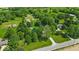 Aerial view of property with in-ground pool surrounded by mature trees at 14918 E 206Th St, Noblesville, IN 46060