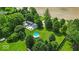 Aerial view of home with in-ground pool and new patio area at 14918 E 206Th St, Noblesville, IN 46060