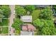 Aerial view of a charming home with a spacious backyard and a firepit, surrounded by lush greenery at 2433 E 16Th St, Indianapolis, IN 46201