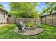 Backyard with a cozy fire pit and chairs, surrounded by a wooden fence for privacy at 2433 E 16Th St, Indianapolis, IN 46201
