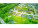 Aerial view of a lush green neighborhood lined with trees and well-maintained homes at 32 Downing Dr, Trafalgar, IN 46181