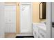 Bright bathroom features a tiled shower, marble countertop, and neutral colors at 3701 Sandy Hook Dr, Columbus, IN 47203