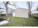 Backyard with a detached garage and grassy area at 5050 W Regent St, Indianapolis, IN 46241