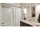 Bathroom with tiled tub/shower, vanity and decor at 5215 Limestone Ct, Indianapolis, IN 46237