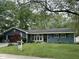Charming blue ranch-style home with a well-manicured lawn, mature trees, and an American flag on display at 526 Emerson Rd, Carmel, IN 46032