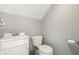 Clean, simple powder room featuring a vanity, toilet, and minimalist decor at 608 E 9Th St, Indianapolis, IN 46202