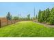 Large backyard with lush grass, privacy fence, and mature trees at 8140 Springwater W Dr, Indianapolis, IN 46256