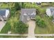 Aerial view of a two-story home with a basketball court and lush green backyard at 8663 N Commonview Dr, McCordsville, IN 46055