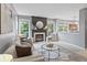 Inviting living room with large windows, stylish seating, and a cozy fireplace feature at 8663 N Commonview Dr, McCordsville, IN 46055