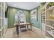 Stylish home office featuring green walls, a built-in bookcase, and a comfortable desk and chair at 8663 N Commonview Dr, McCordsville, IN 46055