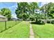 Large fenced backyard with plenty of grass area and lots of mature trees at 1346 W 27Th St, Indianapolis, IN 46208