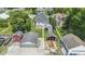 Overhead shot of the property, showcasing its detached garage, backyard shed, and neighborhood surroundings at 1539 Evans Ave, Noblesville, IN 46060