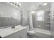 Bathroom with white vanity, toilet and tub shower combo at 17 E Beechwood Ln, Indianapolis, IN 46227