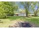 Spacious backyard features mature trees, a wooden fence, and a fire pit at 255 N Pasadena Rd, Noblesville, IN 46062