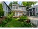 Backyard of a gray home featuring a garden and well-kept lawn surrounded by lush greenery at 4619 N Park Ave, Indianapolis, IN 46205