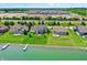 Overhead view of serene lakeside homes with direct lake access and well-maintained lawns at 6882 Bladstone Rd, Noblesville, IN 46062