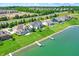 Lakefront homes with private docks and grassy yards in a quiet neighborhood from above at 6882 Bladstone Rd, Noblesville, IN 46062