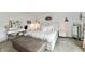 Stylish bedroom featuring white bedding, a vanity, and fashionable décor at 6883 Honeysuckle Way, Pendleton, IN 46064