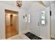 Bright foyer features a white front door with sidelights and a modern light fixture at 7242 Highburry Dr, Indianapolis, IN 46256
