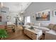 Open living space with vaulted ceilings, modern decor, and ample seating at 9700 River Oak E Ln, Fishers, IN 46038