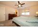 Bright bedroom with a ceiling fan, carpeted floor, and neutral decor at 13910 Brightwater Dr, Fishers, IN 46038
