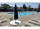 Community pool featuring lounge chairs and tables, perfect for relaxing and enjoying the summer at 13910 Brightwater Dr, Fishers, IN 46038