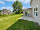 Spacious backyard features well-maintained lawn and a sliding glass door to the sunroom or patio at 1525 Bluestem Dr, Greenwood, IN 46143