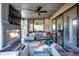 Cozy covered patio with a fireplace, comfortable seating, and sliding glass doors for indoor-outdoor living at 1622 Cornell Ave, Indianapolis, IN 46202