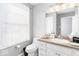 Well lit bathroom with a toilet, a sink and vanity with drawers and makeup towels at 2230 N Pennsylvania N St # 7, Indianapolis, IN 46205