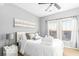 Comfortable bedroom with soft lighting, ceiling fan, and window views at 2230 N Pennsylvania N St # 7, Indianapolis, IN 46205