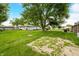 Backyard featuring a large tree, green lawn, and surrounding residential homes at 3210 Flintwood Dr, Columbus, IN 47203