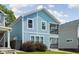 Charming two-story home with light blue siding, a small porch, and a well-maintained front yard at 422 Sanders St, Indianapolis, IN 46225