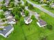 Aerial view of the property showcasing its spacious backyard, mature trees, and proximity to neighborhood amenities at 4442 Victory Cir, Indianapolis, IN 46203