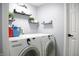 Efficient laundry room with modern washer, dryer, shelves, and stylish decor for convenient chores at 4442 Victory Cir, Indianapolis, IN 46203