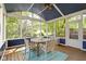 Relaxing screened-in porch with vaulted ceiling, table, and views of lush greenery at 4763 Woods Edge Dr, Zionsville, IN 46077