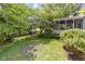 Serene backyard featuring lush grass, mature trees, a bird feeder and a screened porch, offering a peaceful retreat at 4763 Woods Edge Dr, Zionsville, IN 46077