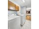 Laundry room with tile floor and white washer and dryer set at 5240 Southdale Dr, Indianapolis, IN 46217