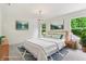 Staged bedroom with king bed, carpet, decorative pillows, and natural light at 5441 Ellsworth Dr, Plainfield, IN 46168