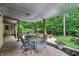 Covered patio with outdoor dining set and view of lush, private backyard at 5441 Ellsworth Dr, Plainfield, IN 46168