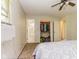 This bedroom has a closet, ceiling fan and an AC unit at 7405 N Janna Dr, Muncie, IN 47303