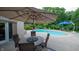 Backyard pool with outdoor seating and a shaded patio area at 7554 Silverpine Ct, Indianapolis, IN 46250