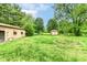 Expansive backyard featuring a detached garage and lots of green space, ideal for outdoor living and recreation at 7829 Rahke Rd, Indianapolis, IN 46217
