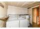 A laundry room featuring a washer and dryer, and a hot water heater at 7829 Rahke Rd, Indianapolis, IN 46217