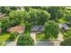 An aerial view showcasing the lush greenery, mature trees, and the well-manicured lawn surrounding this cozy home at 8635 Bishops Ln, Indianapolis, IN 46217