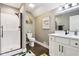 Bathroom with modern fixtures, a stand-up shower, and contemporary design for a refreshing experience at 1295 Maclaren Ct, Franklin, IN 46131