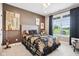 Bedroom featuring a decorative headboard, golf course views, and dark curtains at 1295 Maclaren Ct, Franklin, IN 46131