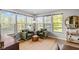 Bright sitting area with comfortable armchairs and large windows overlooking the greenery at 15047 Glenmoor Cir, Carmel, IN 46033