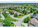 A panoramic aerial view showcases a suburban neighborhood with lush trees and well-maintained houses on a sunny day at 16138 Palmyra Green, Westfield, IN 46074